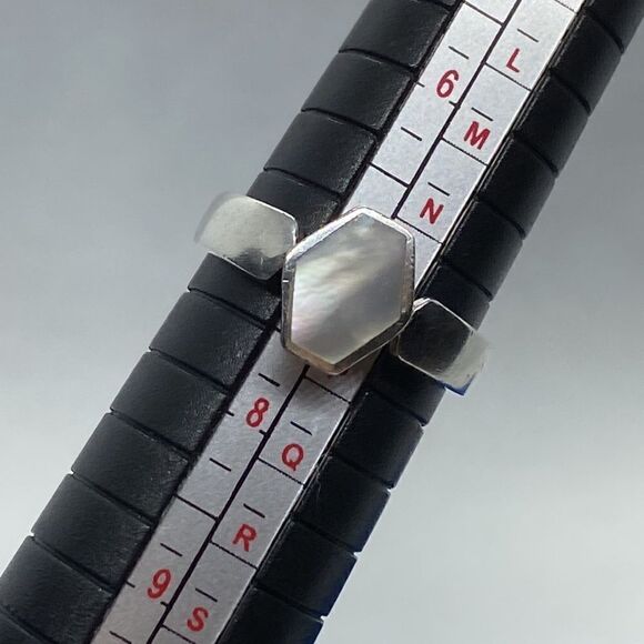 💛 925 Vintage Mother Of Pearl Geometric Ring & Earring Set - Picture 4 of 6